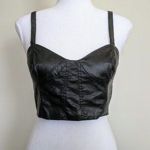 Lucca Couture Black Leather Bralette Small